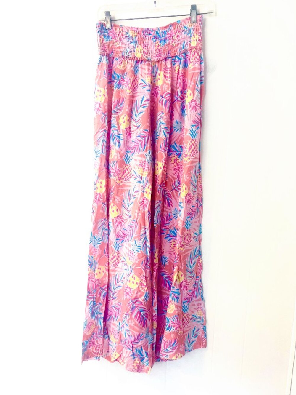 Simply Southern Wide Leg Smocked Palazzo Pants Pink Pineapple Print size OS - Picture 2 of 10